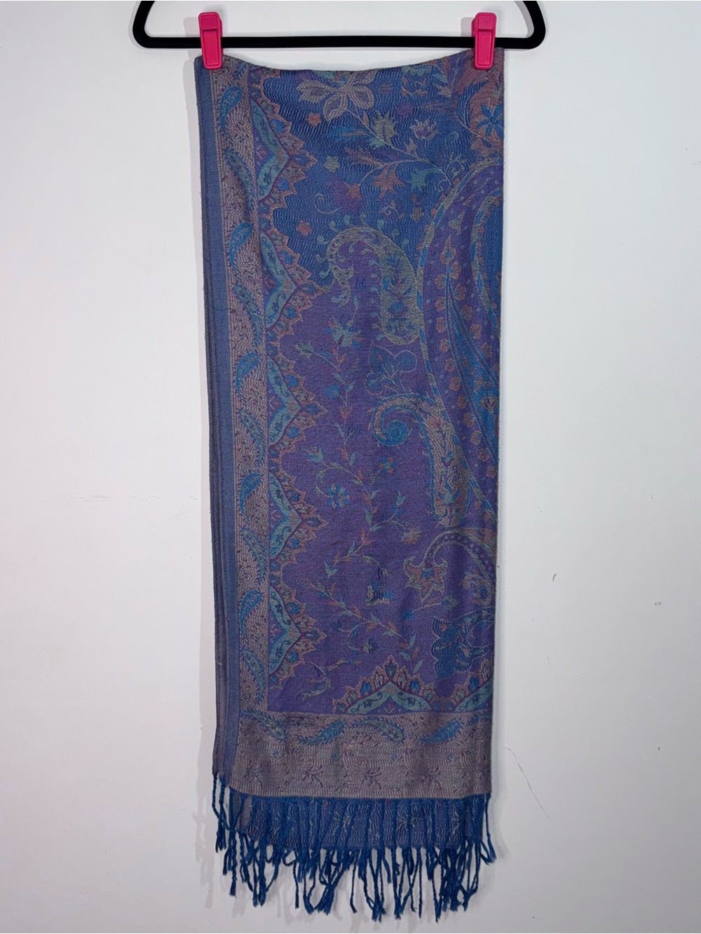 Purple Blue Paisley Pashmina Scarf Wrap Shawl Fringe 27x68